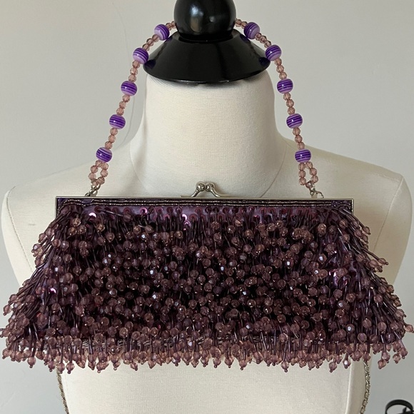Vintage beaded sequin Elegant Purple Beaded crossbody Clutch - Picture 1 of 8